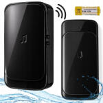 MH Protect Vezeték nélküli ajtó- és kapucsengő - 300 m hatótávolságú, LED-es, elemes, vízálló fekete