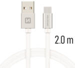 SWISSTEN Swisten Adatkábel Usb-usb-c 3a 2m Textil Bevonattal Ezüst (3071521303)