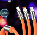 A-life 3 az 1-ben szilikon gyorstöltő adatkábel - 6A 12-24V 12OW (AS3IN1)