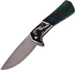 HARAHU Damascus készítésű kihajtható túrakés CO - 39986 DA3244 - Zöld KP39986