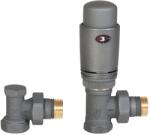 Cerano - Radiátorszelep csatlakozókészlet termosztatikus fejjel - derékszögű - 1/2"/1/2" - matt szürke (CER-K1745)