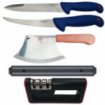 DEPOX Set macelarie DEPOX®, satar, injunghiat, filetat, ascutitoare si suport magnetic, otel inoxidabil (C45+F149+F151+F162+F185)