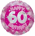  Fólia lufi hologramos Happy Birthday 60. évszám rózsaszín 45 cm 113168