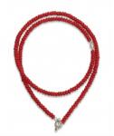  Colier din Coral Rosu cu perla Disc 2x3 mm Accesorii de Argint 925 - 1 Buc