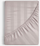 Goldea cearceaf de pat din damasc cu elastic - dungi gri-maroniu cu luciu satinat 90 x 200 cm