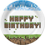  Happy Birthday Pixel Block papírtányér 8 db-os 18 cm (PKK773234)