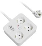  Prelungitor Multifunctional pentru Birou, Flippy, 3 Prize, 2 USB-A, 2 TYPE-C, Suport pentru Telefon, 3250W, Lungime Cablu 2 m, 11.4 x 12.4 cm, Alb (165263)