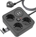  Prelungitor Multifunctional pentru Birou, Flippy, 3 Prize, 2 USB-A, 2 TYPE-C, Suport pentru Telefon, 3250W, Lungime Cablu 2 m, 11.4 x 12.4 cm, Negru (165262)