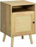HOMCOM Noptieră cu Ușă de Ratan Masă Auxiliară pentru Dormitor Sufragerie Pat 39x35x60 cm Lemn Natural | Aosom Romania (831-599V01ND)