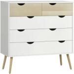 HOMCOM Comodă 5 sertare design scandinav mobilier depozitare cameră placă particule 99 x 39 x 101 cm alb aspect stejar deschis | Aosom Romania (831-371) Comoda