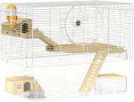 PawHut Cușcă pentru hamster în 3 nivele, cușcă pentru rozătoare cu roată de exerciții, tavă adâncă transparentă, 59 x 35, 5 x 47 cm, alb | Aosom Romania (D51-495V00WT)
