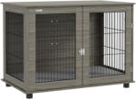 PawHut Cușcă pentru câine 2 în 1 masă de cafea cu pernă de plus detașabilă ușă blocabilă 100 x 60 x 73, 5 cm gri | Aosom Romania (D02-194V00GY)