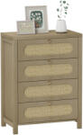 HOMCOM Comodă 4 sertare mobilier de depozitare stil boemian cu uși din răchită, 70 x 38 x 93 cm, efect lemn natural | Aosom Romania (83D-047V00AK) Comoda
