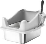 PawHut Litieră din oțel inoxidabil, toaletă pentru pisici, margini înalte, curățare ușoară, 43, 1x33, 2x25, 4cm, gri | Aosom Romania (D31-134V00GY)