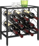HOMCOM Suport pentru Sticle de Vin cu Blat din Sticlă Securizată și Cadru din Oțel, 41x22x41 cm, Negru | Aosom Romania (801-380V00BK) Suport sticla vin