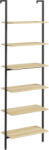 HOMCOM Raft tip scară montabil pe perete, 6 rafturi, stil industrial, oțel negru și lemn natural, 60x30x206 cm | Aosom Romania (838-422V00BN) Raft