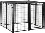 PawHut Tarc Caini Oțel Pliabil cu Acoperiș 8 Panouri Ușă Blocabilă Negru 141x141x113cm Spațios | Aosom Romania (D02-095)
