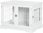 PawHut Cușcă pentru câine 2 în 1 masă de suport cu 2 uși cu sistem de siguranță - dim. 76L x 54.5l x 56H cm - Metal și MDF | Aosom Romania (D02-121V00WT)