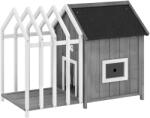 PawHut Niche pentru câine de exterior din lemn casă pentru câine de exterior cu terasă, ușă cu plăci, 106 x 62, 5 x 80, 5 cm, gri | Aosom Romania (D02-244V00GY)