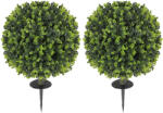 HOMCOM Set 2 Plante Artificiale de Buxus de 40 cm cu Tija Integrată pentru Interior și Exterior, Verde | Aosom Romania (83C-007V00GN)