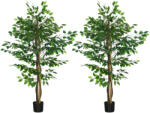 HOMCOM Set de 2 plante artificiale ficus înălțime 1, 50 m trunchi crengi liane frunze realism ridicat ghiveci inclus verde | Aosom Romania (830-799V02GN)