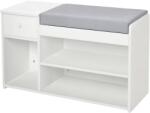 HomCom Banca pantofar cu perna, sertar si 3 compartimente deschise, mobilier din lemn pentru hol 81x31.5x49cm, alb | Aosom Romania (837-057WT) Pantofar