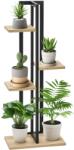 Outsunny Suport pentru Plante cu 4 Etaje din Lemn de Brad și Metal, 45x25x110 cm, Negru | Aosom Romania (845-906V00BK)