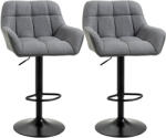 HOMCOM Scaune de bar 2-pack Design retro reglabile în înălțime Piele ecologică Aspect de in Gri + Negru | Aosom Romania (835-760V01LG)