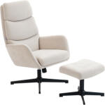 HOMCOM Fotoliu tapițat cu taburet, fotoliu lounge cu spătar înalt, bază metalică, pentru living, dormitor, Bej | Aosom Romania (83B-620V00BG)