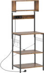 HOMCOM Raft de bucătărie, raft vertical cu 5 cârlige în S, 5 rafturi, priză, din oțel, Maro-rustic, 60 x 42 x 153 cm | Aosom Romania (801-317V91RB) Raft