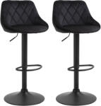 HOMCOM Set de 2 tabureți de bar cu spătar, aspect catifelat, cadru din oțel, scaune de bucătărie reglabile înălțime cu suport pentru picioare, rotative, taburet de bar, negru | Aosom Romania (835-502V02BK)