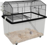 PawHut Colivie hamster colivie rozătoare 2 etaje cu role platformă și scară din sârmă de oțel 57 x 43 x 57 cm negru | Aosom Romania (D51-431V00BK)