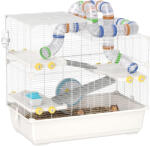 PawHut Cușcă pentru Hamsteri cu 4 Niveluri, Tuburi, Roată, 3 Uși și Tavă, 78x45x73 cm, Alb | Aosom Romania (D51-437V00WT)