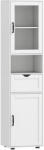 HomCom Mobilier de Baie Slim cu Dulapuri și Ușă din Sticlă, Mobilier Economizitor de Spațiu cu Raft Deschis, Sertar și Rafturi Ajustabile, Coloană Modernă, 40x30x165 cm, Alb | Aosom Romania (834-896V00WT)