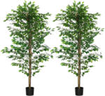 HOMCOM Set de 2 plante artificiale ficus inaltime 1, 80 m trunchi crengi lina muschi frunze foarte realiste ghiveci inclus verde | Aosom Romania (830-799V03GN)