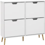 HomCom HOMCOM, Dulap pantofi, 4 clapete, 16 perechi, cu raft reglabil, picioare din lemn de pin, 95 x 26 x 95 cm, alb | Aosom Romania (837-394V80WT) Pantofar