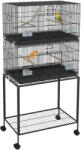 PawHut Cusca Dubla Stivuibila de 164cm pentru Pasari, pe Roti cu Suport, Tava Detasabila, Panou de Plasa Jos, Containere pentru Hrana | Aosom Romania (D10-094V02BK)