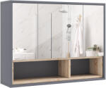 HomCom Oglindă de Baie cu 3 Uși și Dulap, Oglindă de Baie cu Compartiment de Depozitare, 80x20x60 cm, Gri | Aosom Romania (834-745V80GY)
