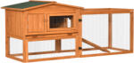 PawHut Clapier cușcă pentru iepuri și rozătoare 2 etaje sertar excremente spațiu exterior detașabil acoperiș deschis 156L x 58l x 68H cm lemn masiv pin | Aosom Romania (D51-061V01)