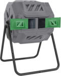 Outsunny Compostor Rotativ cu 2 Secțiuni și 8 Prize de Aerisire din Oțel și PP, 160L, 71x65x96 cm, Gri | Aosom Romania (845-490GY) Compostator