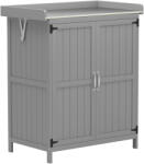 Outsunny Dulap de Exterior, Dulap pentru Ustensile cu Blat din Metal și Raft, Banc de Lucru din Lemn cu 2 Uși pentru Grădină, Terasă, Curte, Gri | Aosom Romania (84H-159V00GY)