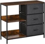 HOMCOM Comodă Mobilă Multifuncțională cu 2 Rafturi Deschise și 3 Sertare Pliabile, 80x29x71 cm, Maro Rustic, Gri Închis, Negru | Aosom Romania (831-407CG) Comoda