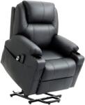 HOMCOM Scaun cu Ridicare Electrică, Masaj, Telecomandă și Buzunare Laterale pentru Vârstnici, din Piele PU, 88x92x106 cm, Negru | Aosom Romania (713-096BK)