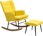 HOMCOM Scaun Fâșnâit cu Taburet Design Scandinav, Scaun Fâșnâit cu Taburet, Lemn de Fag, Captuseala, 64 cm x 89 cm x 90 cm Galben | Aosom Romania (839-867V00BG) Balansoar