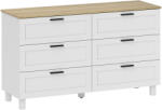 HOMCOM Comodă 6 sertare, corp de depozitare cu picioare din lemn de pin, stil modern, 120 x 38 x 71 cm, lemn natural și alb | Aosom Romania (83D-095V01WT) Comoda