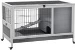 PawHut Cușcă pentru Iepuri și Porcușori de Guinea din Lemn cu Căsuță și Rampă, 90x53x59 cm, Gri | Aosom Romania (D51-126GY)