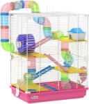 PawHut Colivie pentru Hamster cu Tunel Platforme Bol Adăpător Căsuță Rampe și Roată de Exerciții 46x30x58 cm Roz | Aosom Romania (D51-214V00PK)