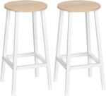 HOMCOM Set 2 scaune de bar HOMCOM, de bucatarie cu suport pentru picioare, alb natural | Aosom Romania (835-616ND)