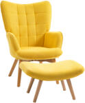HOMCOM Fotoliu Accent cu Taburet, Fotoliu de Relaxare în Aspect de Catifea, Fotoliu cu Brațe și Picioare de Lemn, pentru Sufragerie, Galben | Aosom Romania (839-455V00YL)