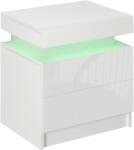 HOMCOM Noptiera alba HOMCOM cu lumina LED RGB, noptiera frontala lucioasa cu 2 sertare, pentru camera de zi, dormitor | Aosom RO (831-651V90WT)